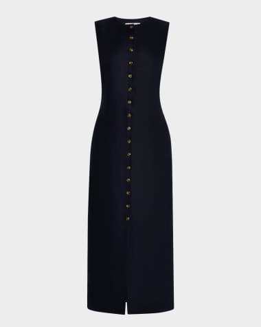 ARGENT Sleeveless Button-Down Linen Midi Dress