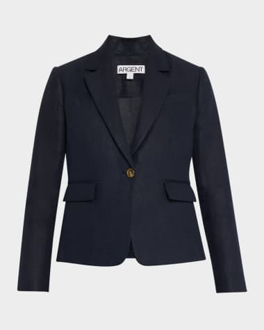 ARGENT Single-Button Basketweave Linen Blazer