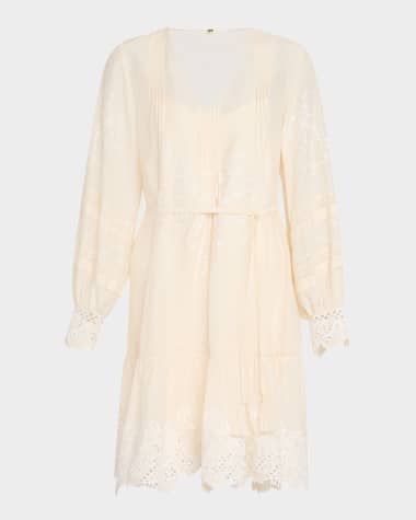 Kobi Halperin Sykora Embroidered Long-Sleeve Belted Dress