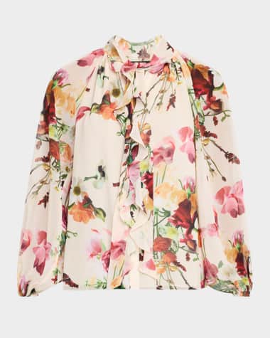 Kobi Halperin Galen Floral-Print Ruffle Blouse