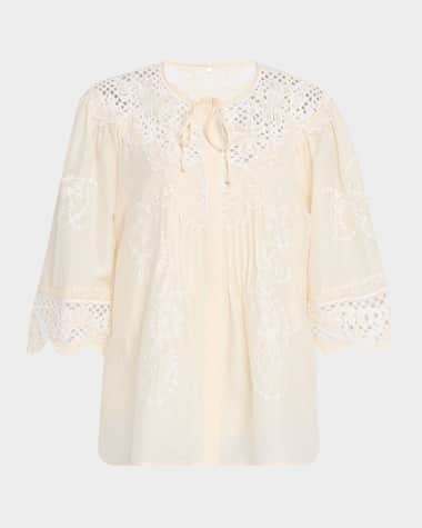 Kobi Halperin Bari Pintuck Lace-Embellished Blouse