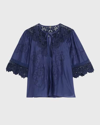Kobi Halperin Bari Pintuck Lace-Embellished Blouse
