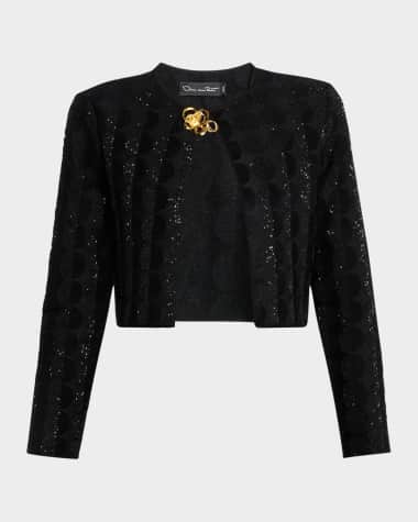 Oscar de la Renta Paillette Circle Jacquard Crop Cardigan