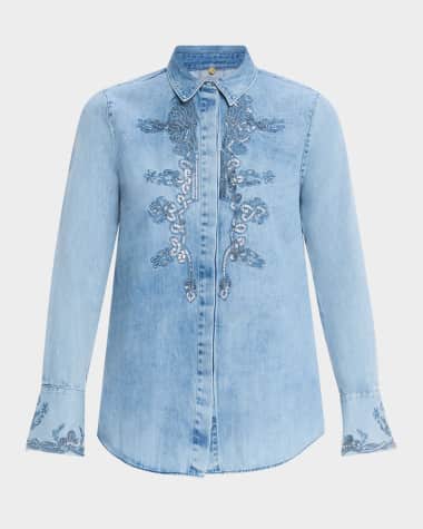 Kobi Halperin Imara Beaded Embroidered Denim Blouse