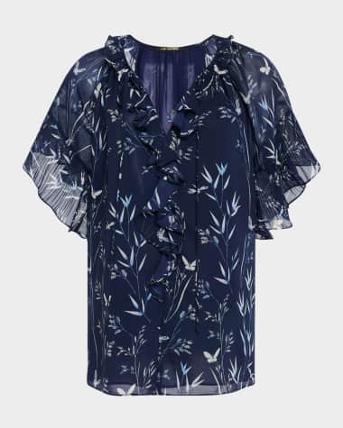 Kobi Halperin Prism Floral-Print Ruffle Blouse