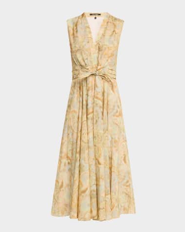 Kobi Halperin Junia Pleated Watercolor-Print Midi Dress