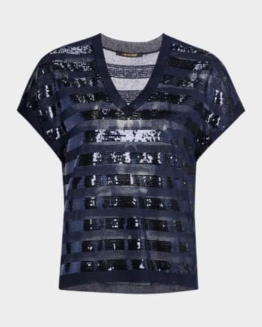 Kobi Halperin Elara Sequin Striped V-Neck Sweater