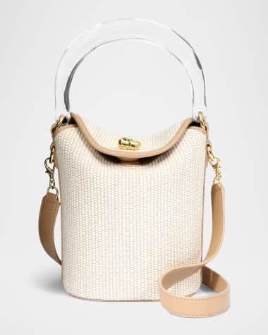 Alexis Bittar Liquid Lucite Raffia & Leather Bucket Bag