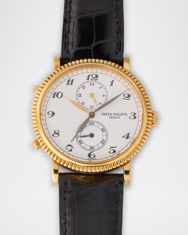 Vintage Watches Patek Philippe Calatrava Travel Time 18K Yellow Gold 34mm Vintage Watch with Crocodile Strap