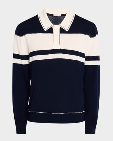SIMKHAI Men's Louis Wool Stripe Polo Sweater
