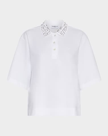 Marella Gonzaga Embellished Short-Sleeve Polo Top