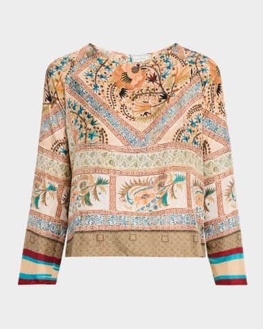 Pierre-Louis Mascia Crewneck Floral-Print Silk Top