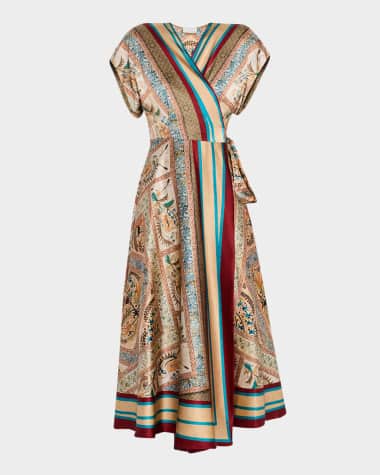 Pierre-Louis Mascia Floral-Print Silk Midi Wrap Dress
