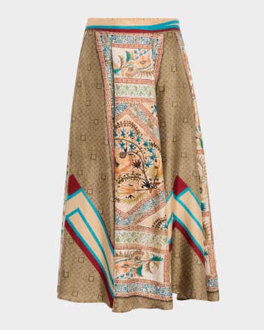Pierre-Louis Mascia Printed A-Line Silk Midi Skirt