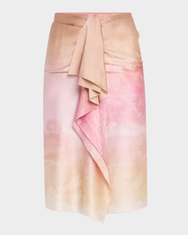 Pierre-Louis Mascia Ombre Landscape-Print Draped Skirt