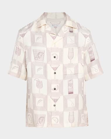 Loro Piana Men's Federico Twill Short-Sleeve Shirt