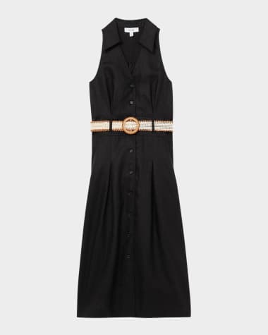 Reiss Annie Pleated Button-Down Linen Midi Dress