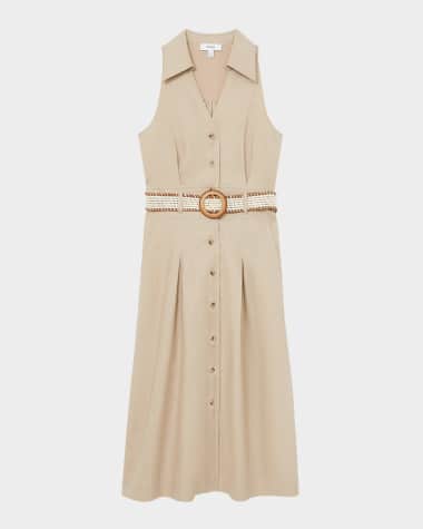 Reiss Annie Pleated Button-Down Linen Midi Dress