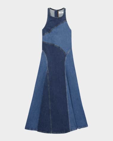 Reiss Wilder Patchwork Cotton Chambray Midi Dress