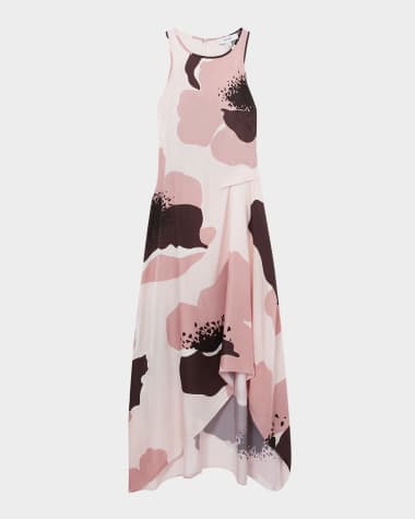 Reiss Michalie Draped High-Low Satin Midi Dress