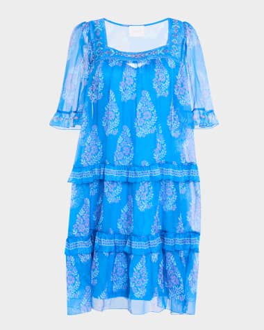 Johnny Was Wrenn Tiered Floral-Print Chiffon Dress