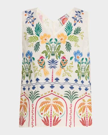 Johnny Was Soller Floral-Print Linen Twill Tank