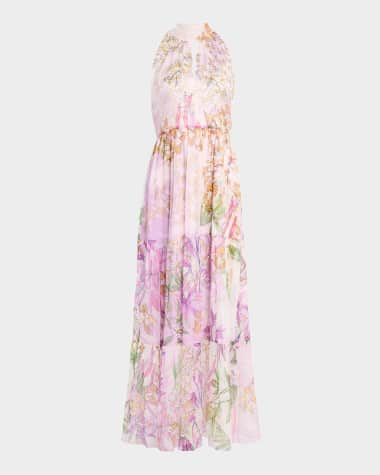 Johnny Was Riona Tiered Floral-Print Chiffon Maxi Dress