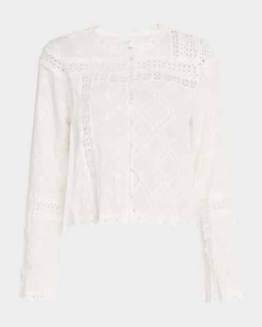Johnny Was Calista Cropped Lace-Inset Jacket