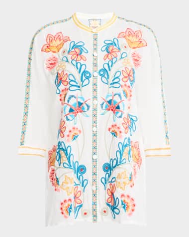 Johnny Was Audrey Floral-Embroidered Georgette Shirt