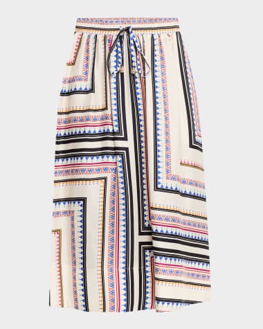 Johnny Was Blythe Geometric-Print Midi Skirt