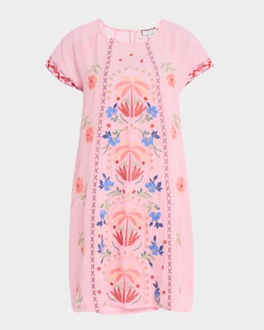 Johnny Was Floral-Embroidered Mini Shift Dress