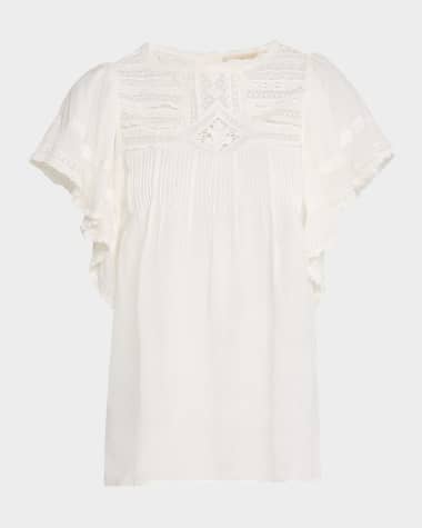 Vanessa Bruno Calisson Lace-Trim Pintuck Blouse