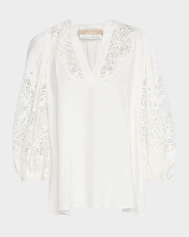 Vanessa Bruno Bell Balloon-Sleeve Lace Inset Blouse