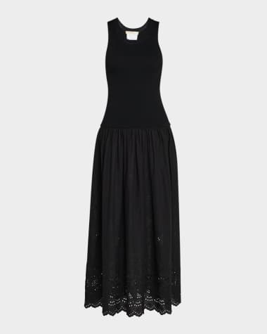 Vanessa Bruno Ennaya Sleeveless Eyelet Mixed Media Midi Dress