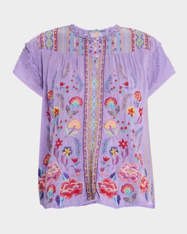 Johnny Was Lafaret Embroidered Georgette Blouse
