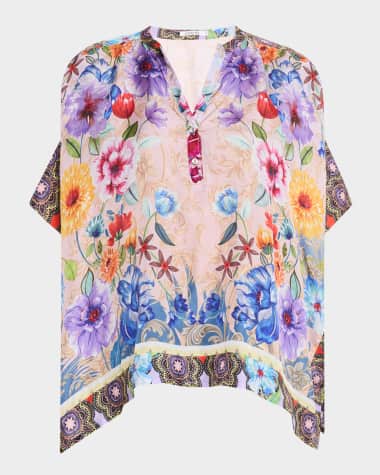 Johnny Was Louella Floral-Print Silk Blouse