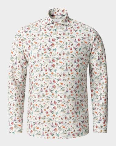 Eton Men's Signature Linen Sangria-Print Contemporary Fit Dress Shirt