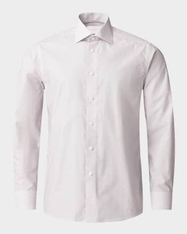 Eton Men's Elevated Twill Olive-Print Slim Fit Dress Shirt