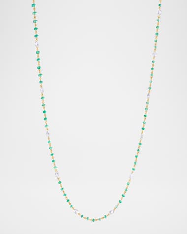 64 Facets 18K Yellow Gold Ethereal Diamond and Emerald Necklace, 1.90tcw