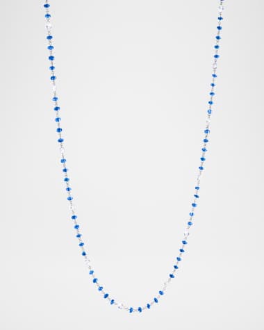64 Facets 18K White Gold Ethereal Diamond and Blue Sapphire Necklace, 1.60tcw