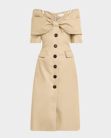 SHUSHU/TONG Bow Off-Shoulder Midi Dress