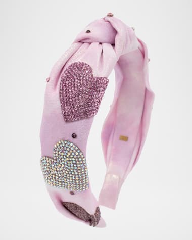 Bari Lynn Girl's Rhinestone Heart Patch Knot Headband