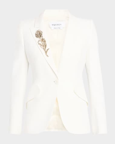 McQueen Crystal Rose Embroidered Single-Breasted Blazer