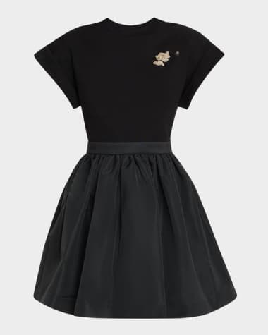 McQueen Crystal Flower Short-Sleeve Flare Mini Dress