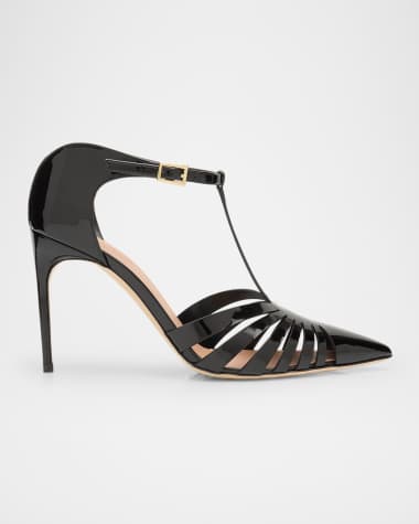 Malone Souliers Jennifer Caged Patent Leather T-Strap Pumps