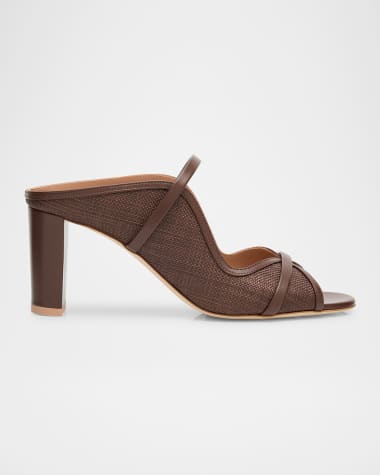 Malone Souliers Norah Nappa Leather Raffia Dual-Strap Mule Sandals