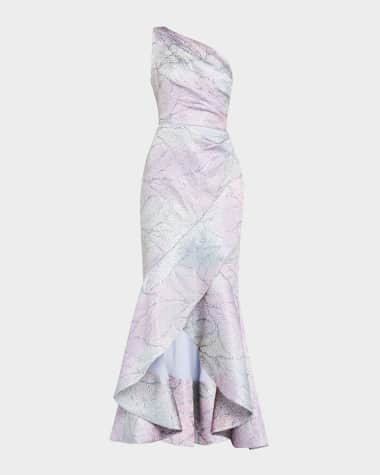 Rickie Freeman for Teri Jon High-Low Metallic Jacquard Gown