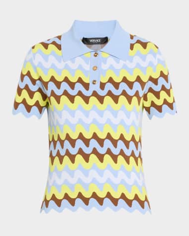 Versace Wave Knit Short Sleeve Sweater