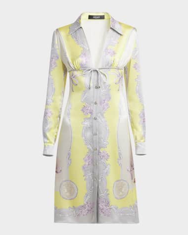 Versace Medusa Cameo Foulard Silk Crepe Shirtdress