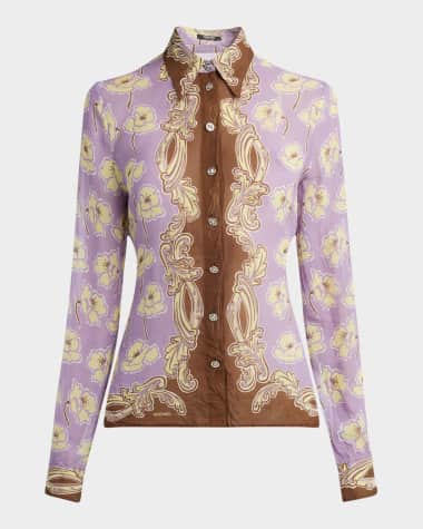 Versace Poppies Foulard Button Down Formal Shirt